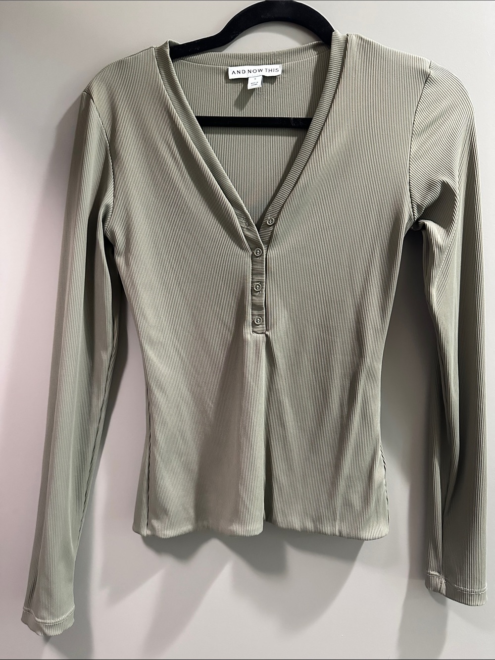 And Now This Sage Ribbed Henley Long Sleeve Top